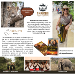 Nina Purtee with 2 books talking about Africa Conservation