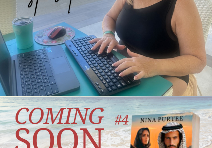 Nina Purtee typing manuscript for next book